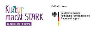 Logos: &bdquo;Kultur macht stark. B&uuml;ndnisse f&uuml;r Bildung&ldquo; und "Gef&ouml;rdert vom Bundesministerium f&uuml;r Bildung, Familie, Senioren, Frauen und Jugend"