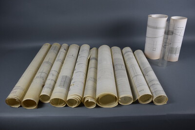 Rolled-up plans from inside the restoration workshop