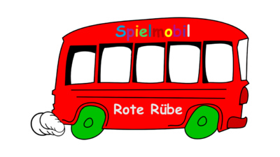 Ein Rotes Auto. Auf dem Auto steht "Spielmobil Rote Rübe".