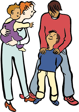 Eine Familie aus zwei Erwachsenen und zwei Kindern.