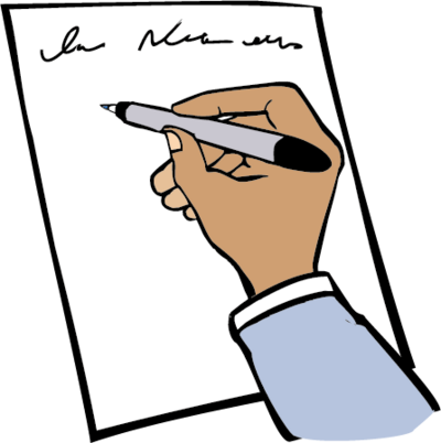Eine Hand schreibt mit einem Stift auf ein Blatt Papier. Oben steht schon etwas Geschriebenes.