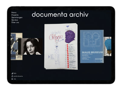 Landing Page of the new website of documenta archiv showcasing different art works