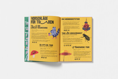 Innenansicht mit Text und Illustrationen