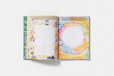 Innenansicht mit Illustrationen und Freifeldern