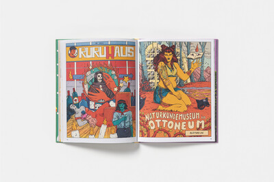 Innenansicht mit zwei großen Illustrationen