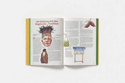 Innenansicht mit Text und bunten Illustrationen